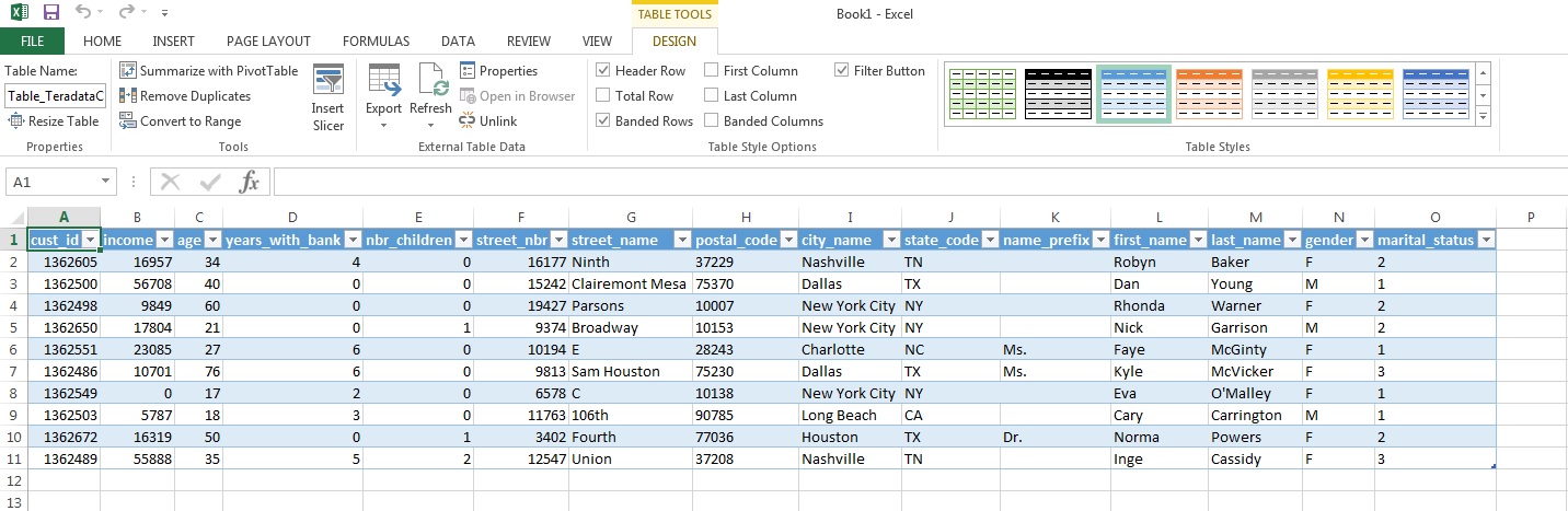 Teradata Results Displayed in Excel