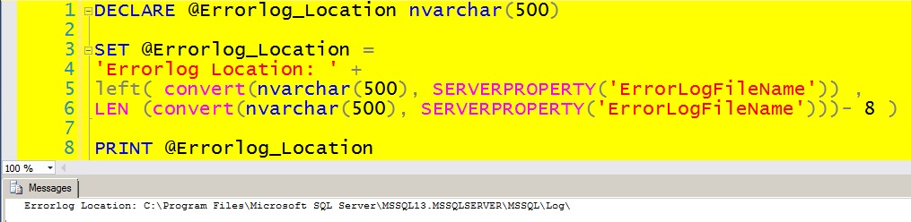 Directory of SQL Server's Errorlog in something like a variable