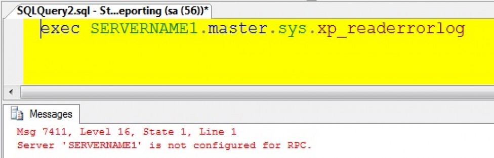 Server ‘SERVERNAME1’ is not configured for RPC for a Linked Server